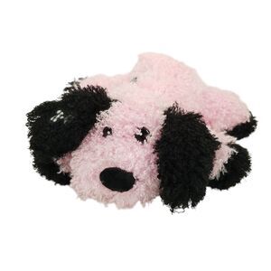 Pink Black Curly Poodle Dog Plush Floppy Gingham Bow Patch Stuffed Animal Toy